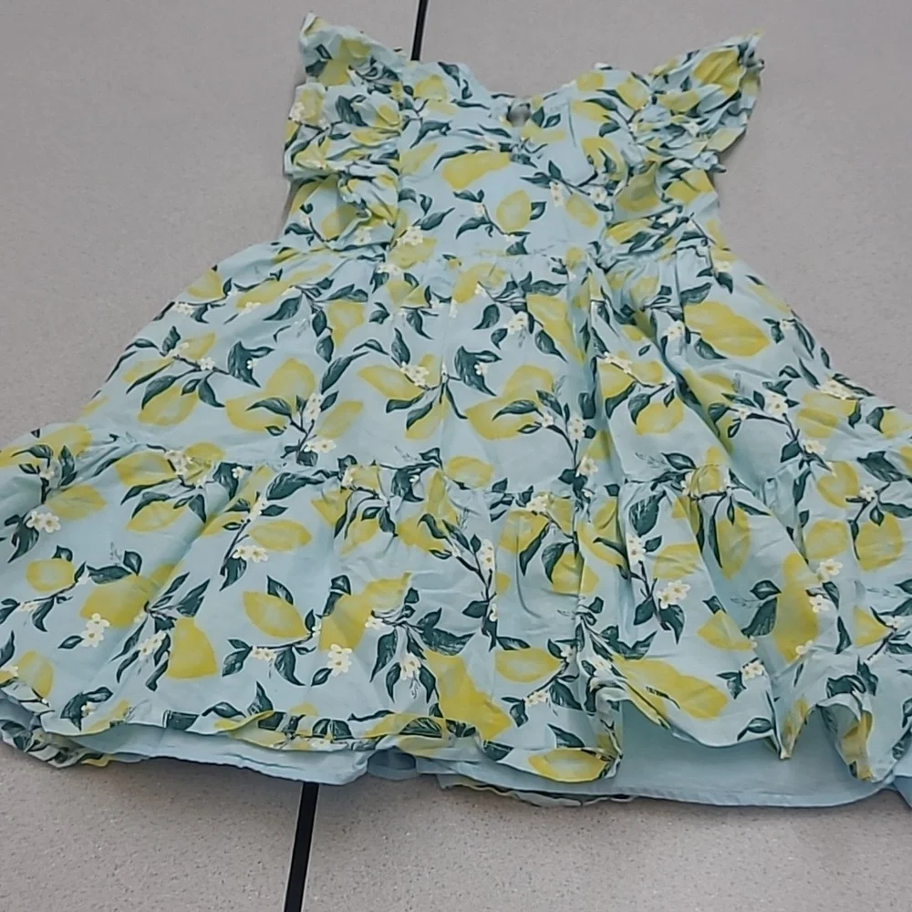 French Connection Blue and Yellow Lemon Patterned Dress Size 10/12